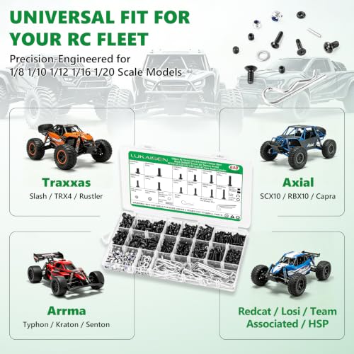 638Pcs Universal RC Screw Assortment Kit, 10.9 Grade Carbon Steel | High Tensile, For Traxxas Redcat Arrma Axial RC4WD HSP HPI SCX10 Losi 1/8 1/10 1/12 1/16 1/20 Scale RC Crawler Cars Trucks