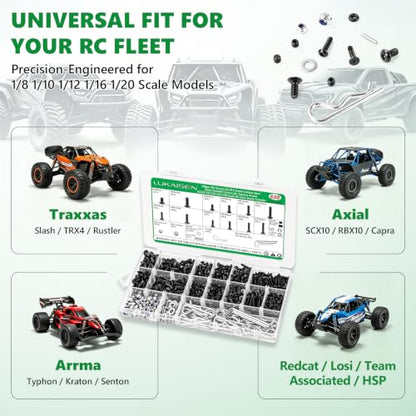 638Pcs Universal RC Screw Assortment Kit, 10.9 Grade Carbon Steel | High Tensile, For Traxxas Redcat Arrma Axial RC4WD HSP HPI SCX10 Losi 1/8 1/10 1/12 1/16 1/20 Scale RC Crawler Cars Trucks