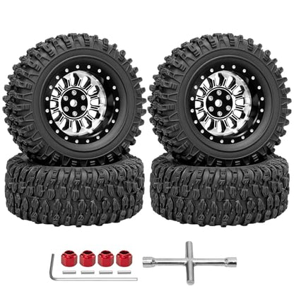 LRFHL 1.3" Beadlock Wheel Tires Aluminum for SCX24 TRX4M, 4PCS, Silver | Upgraded 1.45-inch Wheel, 1/24 SCX24 1/18 TRX4M RC Crawler Car Upgrade - color: Black Tires+ Silver Wheels-1