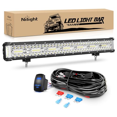 Nilight Side Shooter LED Light Bar 20 Inch Triple Row Spot Flood Combo Lights Work Lighting with 5Pin Rocker Switch Wiring Harness Kit for Off-Road Light on Truck SUV ATV UTV - color: 20Inch Side Shooter Light + Wiring harness
