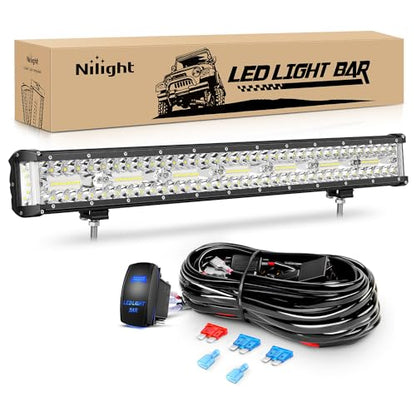 Nilight Side Shooter LED Light Bar 20 Inch Triple Row Spot Flood Combo Lights Work Lighting with 5Pin Rocker Switch Wiring Harness Kit for Off-Road Light on Truck SUV ATV UTV - color: 20Inch Side Shooter Light + Wiring harness