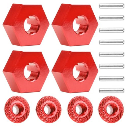 for H16BM RC Car Upgrade Aluminum Wheel Hex 16440 & Pins M20101 & M40 Wheel Lock Nut Spare Parts for 1/16 H16BM H16GT H16DR JC16EP and 1/14 H14BM 14209 14210 JC14EP 14301 14303 Trucks(Red) - color: Red