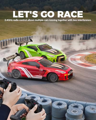 Drift RC Car, 1:20 Scale 2.4GHz 4WD 20KM/H Remote Control Cars | LED lights, drift tires & racing tires, 2 batteries, proportional throttle control - color: Green