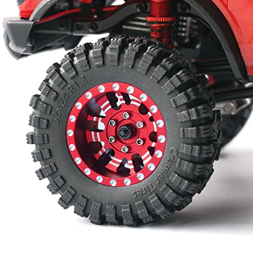 OGRC 1.0 Plus (1.2 Inches) Beadlock Wheel and Tires Set 7mm Negative Offset Wheel Rims SS Super Soft Sticky Tires for TRX4M SCX24 FCX24 AX24 1/24 1/18 RC Crawler Car - 62 * 24mm (Red) - color: Red