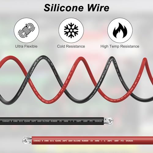 XMSJSIY 10 Gauge Wire Silicone Electrical Cable Red & Black 10 AWG Wire 2 Core Conductor Battery Cable Oxygen Free Stranded Tinned Copper Wire for RC Car Marine Battery Clamp Cable (1 M / 3.28 FT)