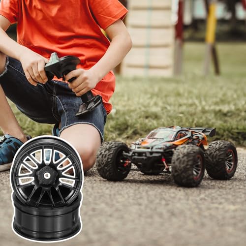 MECCANIXITY 4Pcs RC Car Wheel Rims, 52mm Diameter 14-Claw Black Plastic Wheel Rims Hex Hub for HSP 1:10 RC Drift Racing Touring Car