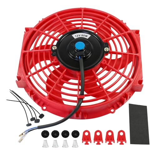 JDMSPEED New 10 Inch Slim Fan Push Pull Electric Radiator Cooling 12V Mount Universal Kit Red - color: Red, size: 10 Inch