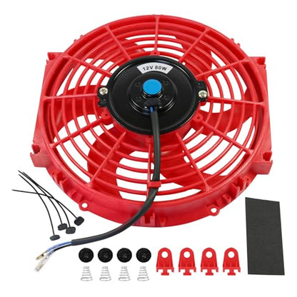 JDMSPEED New 10 Inch Slim Fan Push Pull Electric Radiator Cooling 12V Mount Universal Kit Red - color: Red, size: 10 Inch