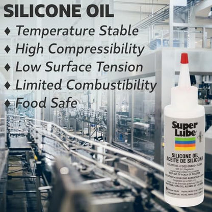 Super Lube Silicone Oil High & Low Temp CST (Clear, 4oz Bottle) | NSF Certified Food Grade & Clean | High and Low Temp Stable - size: 100 cSt - 4 oz Bottle