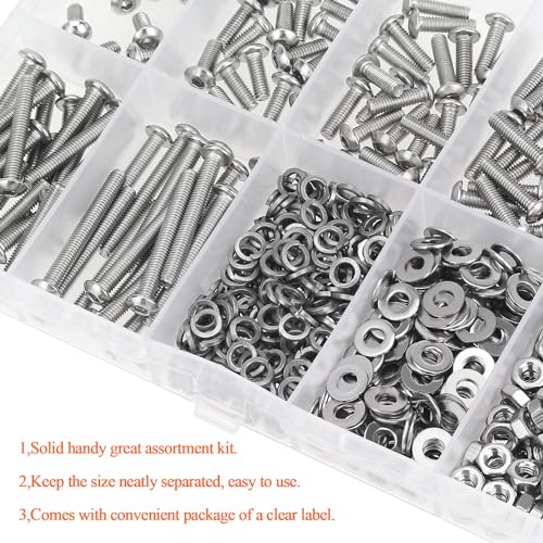 HELIFOUNER 550 Pieces M3 x 6mm /8mm /10mm /12mm /16mm /20mm /25mm, Button Head Socket Cap Screws Bolts Washers Nuts Kit, 304 Stainless Steel - size: 550 Pieces M3 Screw Kit