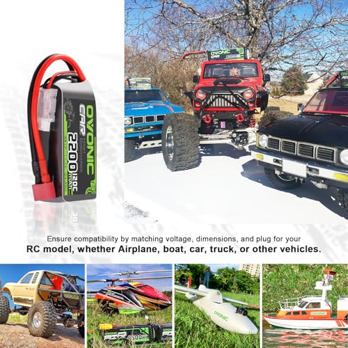 OVONIC 3S Short LiPo Battery 11.1V 2200mAh 120C with Dean-Style T Plug for RC Car RC Truck Airplane Helicopter Boat Car Racing RC Hobby [2 Packs][77" D x 34" W x 26" H mm]