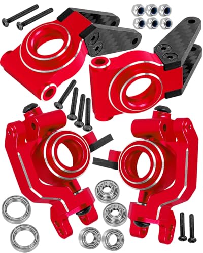 RC Carbon Fibre Aluminum Rear Hubs Front Steering Block Knuckles & C-Hubs Caster Blocks Upgrades Parts for 1/10 Senton/Granite 3S Blx & Mega 550,Vorteks 3S Blx,Big Rock 3s BLX.Red - color: Red(for 1/10)