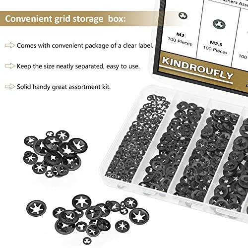 420 Pieces Internal Tooth Star Lock Washers, Kindroufly 5 Sizes Quick Speed Locking Washers, Push on Retaining Clips Assortment Kit (M2, M2.5, M3, M4, M5) - size: M2, M2.5, M3, M4, M5