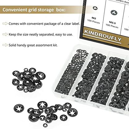 420 Pieces Internal Tooth Star Lock Washers, Kindroufly 5 Sizes Quick Speed Locking Washers, Push on Retaining Clips Assortment Kit (M2, M2.5, M3, M4, M5) - size: M2, M2.5, M3, M4, M5