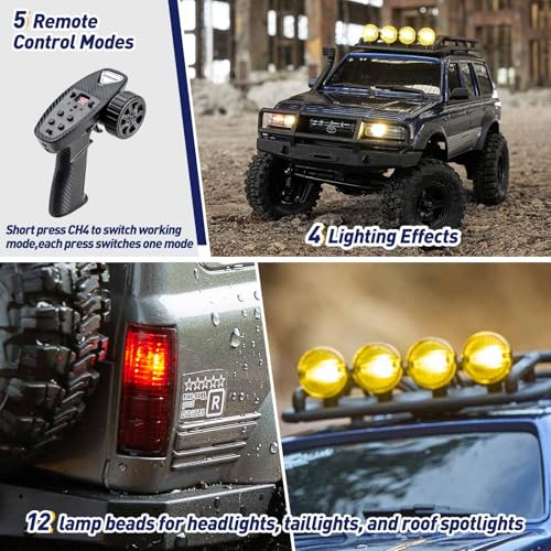 FCX18S FMS RC Crawler Toyota Cruiser 1/18 LC80 S Offroad Trucks 4X4 RC Rock Crawler with LED Lights for Adults (Grey) - color: Grey