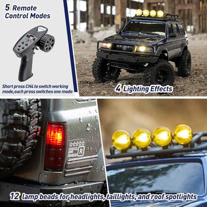 FCX18S FMS RC Crawler Toyota Cruiser 1/18 LC80 S Offroad Trucks 4X4 RC Rock Crawler with LED Lights for Adults (Grey) - color: Grey