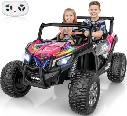 XXXL 4WD 24V Ride on Toys for Big Kids 3-14, Max 5.5Mph & 220 lbs Load,Pink | Adjustable 22” 2 seater ride on car for kids, 15" eva all-terrain tires, remote control, led lights, smooth shock absorbers - color: Pink