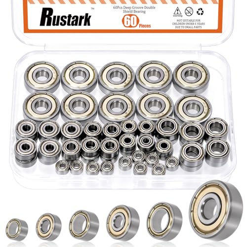 60Pcs 6 Sizes High Carbon Steel Ball Bearing Deep Groove Ball Bearing Double Shielded Bearings Small Bearings for Furniture Wheels Skateboards Scooters - size: 60pcs/6 sizes, style: high carbon steel