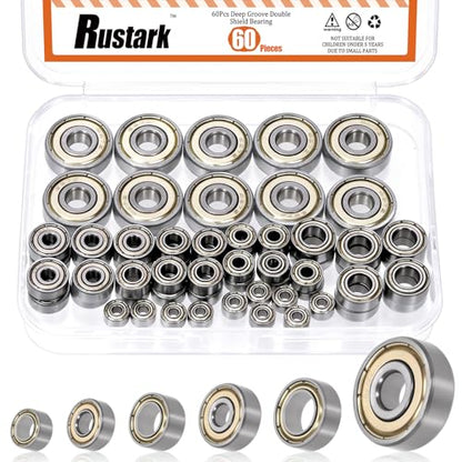 60Pcs 6 Sizes High Carbon Steel Ball Bearing Deep Groove Ball Bearing Double Shielded Bearings Small Bearings for Furniture Wheels Skateboards Scooters - size: 60pcs/6 sizes, style: high carbon steel