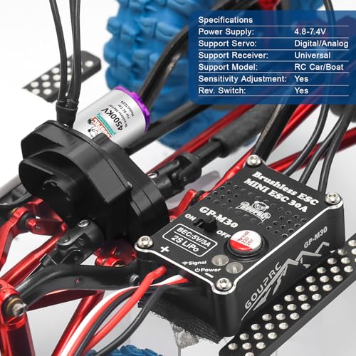GOUPRC 30A Brushless ESC & 1224 4500KV Brushless Outrunner Motor with Transmission for SCX24 RC Crawler Axial 1/24 RC Crawler - color: Black Transmission