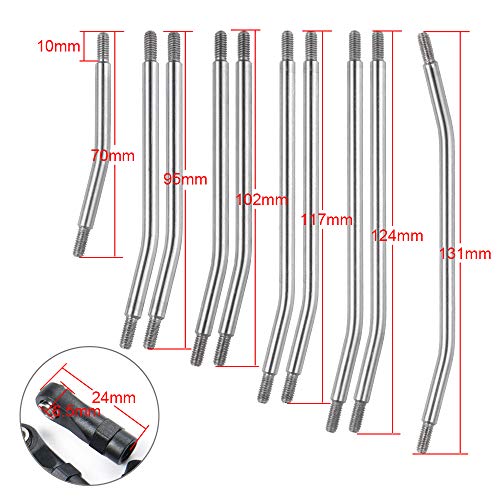 QUE-T 10pcs 324mm Wheelbase Steering Pull Rod Link Linkage for 1/10 SCX10 | Stainless Steel