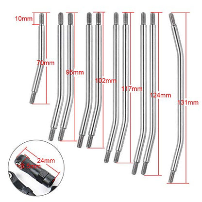 QUE-T 10pcs 324mm Wheelbase Steering Pull Rod Link Linkage for 1/10 SCX10 | Stainless Steel