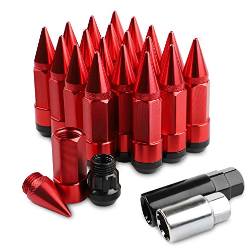 20Pcs Anti Theft Spikes Extended Tuner Wheel/Rims Lug Nuts M12X1.5+Socket (Red) - color: Red