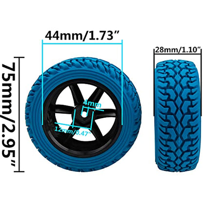 75mm/2.95'' Rubber Tires & Plastic Wheel Rims 12mm Hex Hub Compatible with Traxxas 4tec 2.0 HSP Tamiya HPI Kyosho 1/10 On-Road Touring Car, WLtoys 1/14 144001 RC Buggy (Blue) - color: Blue
