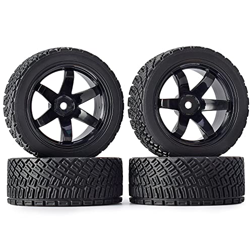 4PCS 65mm RC Rally Car Rubber Tires and 6-Spokes Wheel Rims 12mm Hex Compatible with 1/10 RC On-Road Rally Racing Car HSP Tamiya Sakura HPI WR8 HSP TT02 WLtoys (Black) - color: Black