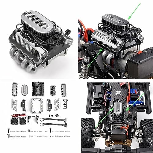 RC Car F76 V8 Simulate Engine Motor Cooling Fans Radiator for 1/10 TRX4 TRX6 G500 SCX10 D90 RC Brushless Motor Fan Heat Sink Kit