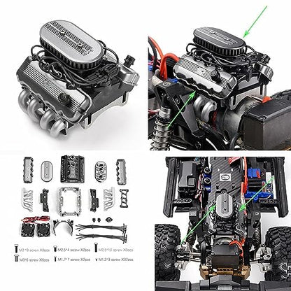 RC Car F76 V8 Simulate Engine Motor Cooling Fans Radiator for 1/10 TRX4 TRX6 G500 SCX10 D90 RC Brushless Motor Fan Heat Sink Kit