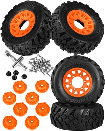 RC 12mm/14mm Hex RC Wheels and Tires for 1/10 Slash 2WD 4×4 4wd,Senton Axia1 Red cat Rc 4wd,Rc Truck Tires Snow Tires Desert Tires,4PCS,Orange - color: Orange(4pcs)