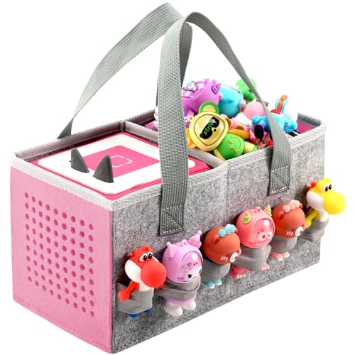 Carrying Case for Toniebox Starter Set and Tonies Figurines, Travel Felt Cloth Musical Toy Folding Bag for Toniebox 2 & Accessories (Pink) - color: Pink