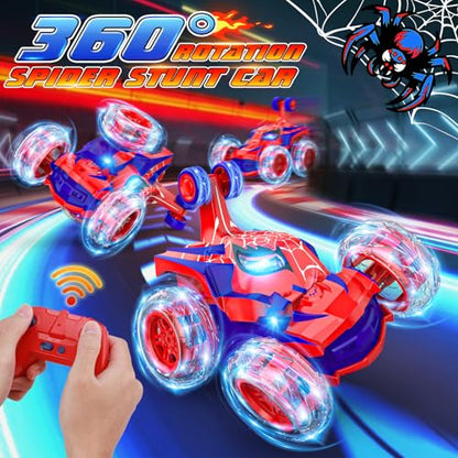 Mafbeanl Remote Control Car Stunt RC Cars 360° Rotating with 2.4GHz Rechargeable Wheel Lights Toys Car Gift for Boys 3 4 5 6 7 8 9 10 11 12 (Red) - color: Red