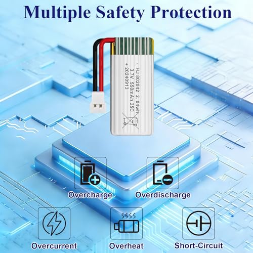 HAWK'S WORK 2 Pcs 3.7V Lipo Battery, 300 mAh Rechargeable Lithium Polymer Battery for RC Plane Helicopter Drone All Models & Toys (XH2.54 Connector) - size: 300mAh-XH
