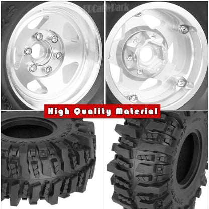 4PCS RC 1.9 Wheel Tires for 1/10 TRX4 TRX6 SCX10 SCX10 II 90046 SCX10 III AXI03007 SCX10 Pro Gen7/8 D90 VS4-10 MST CFX RC Crawler Car,Alloy 1.9 Beadlock Wheel Rubber Tires w/Sponge,Silver - color: Silver - (4pcs Tires)