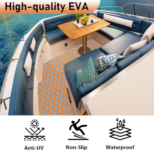 98.4"X43.31" Boat Flooring Self-Adhesive EVA Foam Boat Decking Marine Yacht RV Pool Non-Skid - color: Light grey and orange