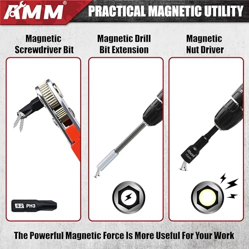 AMM 47PCS Magnetic Nut Driver & Screwdriver Bit Set, Includes Nut Driver Set for Impact Drill, Screwdriver Bit, Mini Ratcheting Wrench, Drill Bit Adapter & Bit Holder | 1/4" Hex Shank | Cr-V Steel - size: 47PC Magnetic Nut Driver & Screwdriver Bit Set