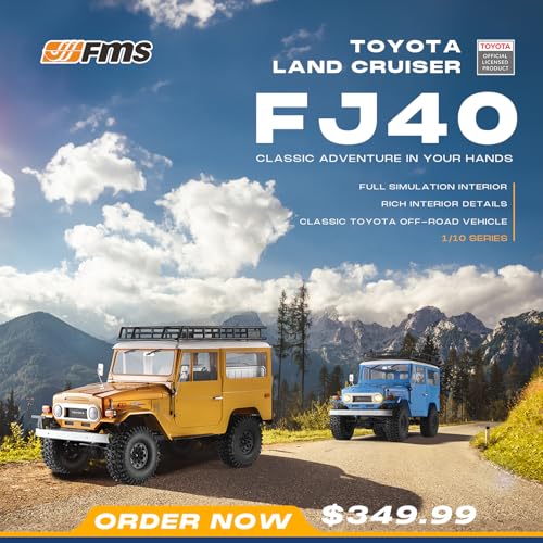 EAZYRC X FMS 1/10 Toyota Land Cruiser FJ40 RS with Licensed RC Truck Blue, All Terrain Waterproof 4WD 35T 550 Motor RC Crawler for Adult,2.4Ghz Remote Control, RS Version(Yellow) - color: Yellow