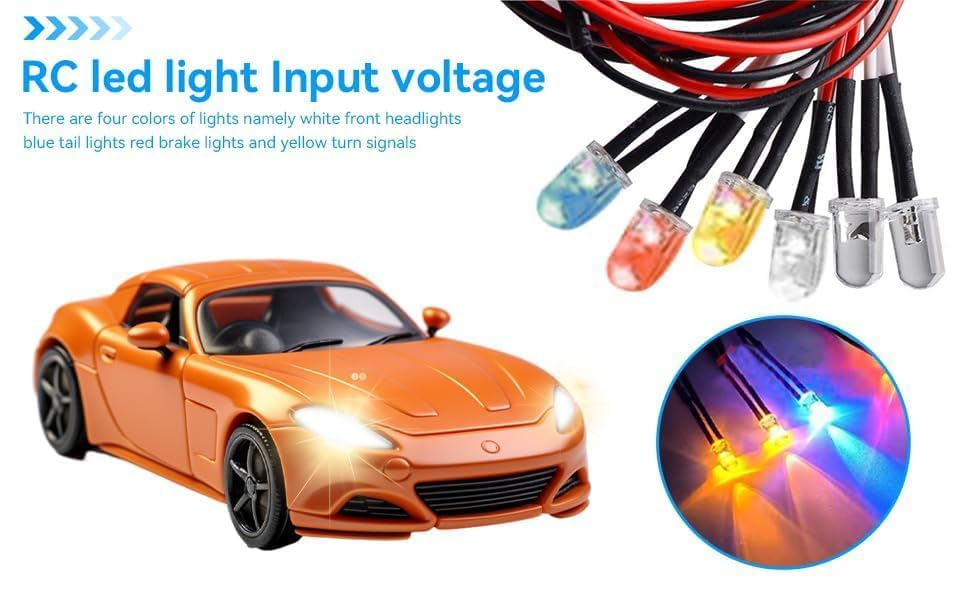 12 RC Car Headlights Taillight Flashing Light System Smart Simulation RC Truck Led Lights Lamp Kit for Tamiya/HSP CC01 1/10 1/8 Cars, Crawler, Off-Road, Sport Racing, Steering, Brake