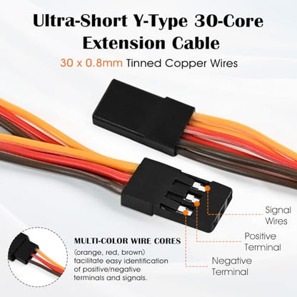 5-Pack Servo Y-Harness, 1F-2M 22AWG | 22AWG silicone wire; JR/Futaba style; for RC cars, boats, drones, airplane models