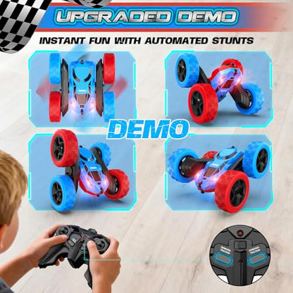 cosone Red Blue RC Stunt Car for Boys Girls | 360° Spinning Tricks, Double-Sided Driving, LED Lights, USB-C Rechargeable, One-Click Demo - color: Red&blue Pro