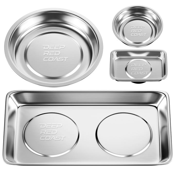 Magnetic Tray 4-Pack, Stainless Steel Magnetic Parts Tray Set, 3 Inch and 6 Inch Round Trays, Square Tray and Shallow Tray, Magnetic Tool Tray for Nuts Bolts Screws, Silver - color: Silver