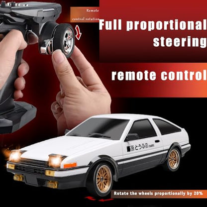 FLYCOLOR 1:18 AE86 Model LD1801 RC Drift Car 1/18 2.4G Remote Control on Road ESP Gyroscope LED Mini RC Racing Cars (White) - color: White