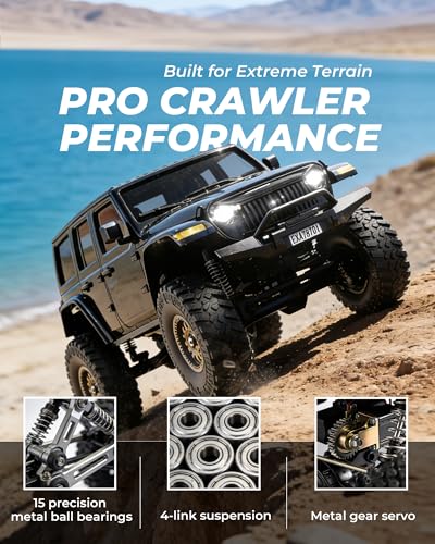 ARRIS RCX24 1/24 RC Rock Crawler 4WD Jeep Truck RTR | Two Batteries, LED Lights, Full Proportional Control, Mini Trail Adventure - color: Black