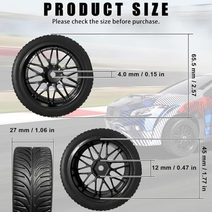 OD 2.55" On Road Rubber Tires Nylon Wheels- 12mm Hex for 1/10 RC Racing Car | Compatible with MJX HSP Tamiya HPI Kyosho Traxxas Sakura Redcat WLtoys 1/10 RC On-Road Racing Touring Car (4pcs, Black) - style: E-Black