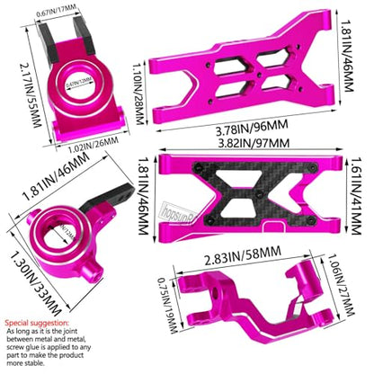 RC Carbon Fibre Front Rear Suspension Arms Rear Hubs Front Steering Block Knuckles & C-Hubs Caster Blocks Upgrades Parts for 1/10 Senton/Granite/Vorteks3S Blx & Mega 550 RC Car.Pink - color: Pink(for 1/10)