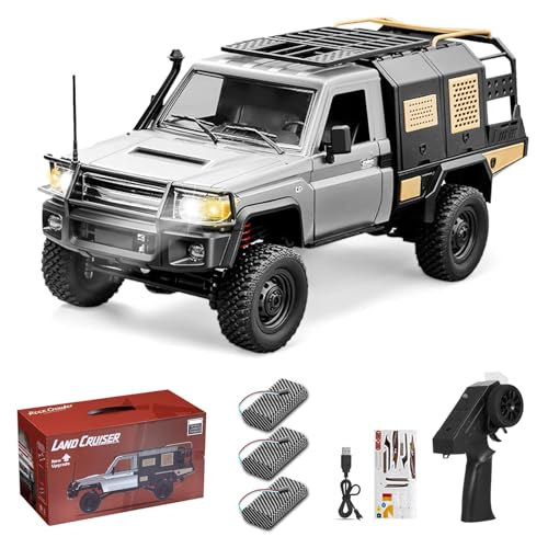 1/12 Scale RC Crawler, MN-82S Remote Control Car, 2.4GHz 4WD Off Road Rock Crawler Vehicle with Lights, DIY Land Cruiser Pickup Truck Toy for Adults - color: Silver Gray, size: 3 Battery