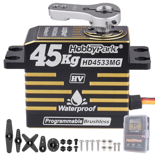 HobbyPark 45kg RC Servo High Torque Waterproof RC Steering Servo Metal Gear Digital Servos Stainless Steel Gears Aluminum Case for 1/7 1/8 1/10 RC Crawler Car Truck Buggy HV (Brushless Motor)