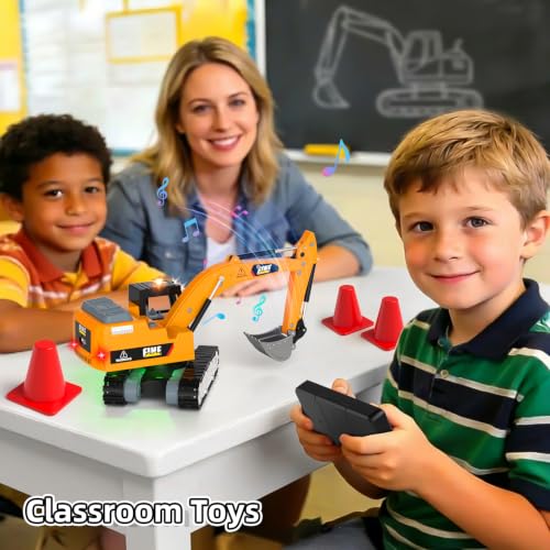 1/64 Remote Control Excavator, 2.4G RC Mini Construction Toys Birthday Gift | Remote Control Cranes,Mini Rechargeable Truck,2 in 1 Transform Lift Fork & Hook, w Sound Light, Toy RC Construction Vehicles - style: excavator